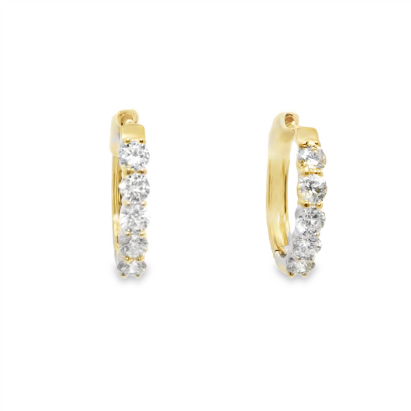 Yellow 14 Karat Gold 0.9 Carats Diamond Small 15mm Hoop Earrings