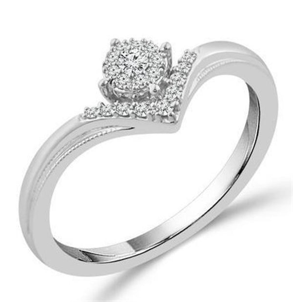 10K Gold White Contoured Round Diamonds Engagement Ring - 0.125 CTW Diamond