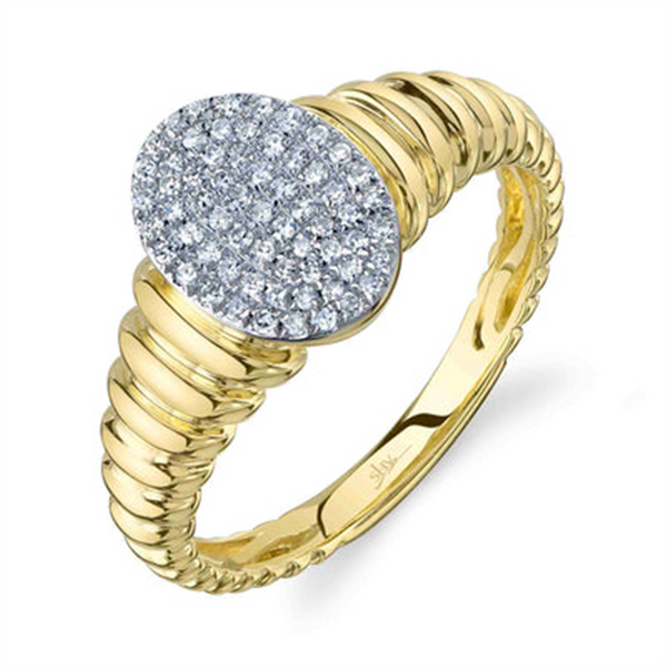 Elegant & Trendy 14K Gold Two-Toned 0.17 Carats Pave Diamond Oval Signet Ring