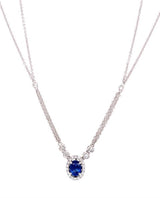 18K White Gold Halo Necklace with 0.90ct Oval Sapphire & 0.31ct Diamond Accents