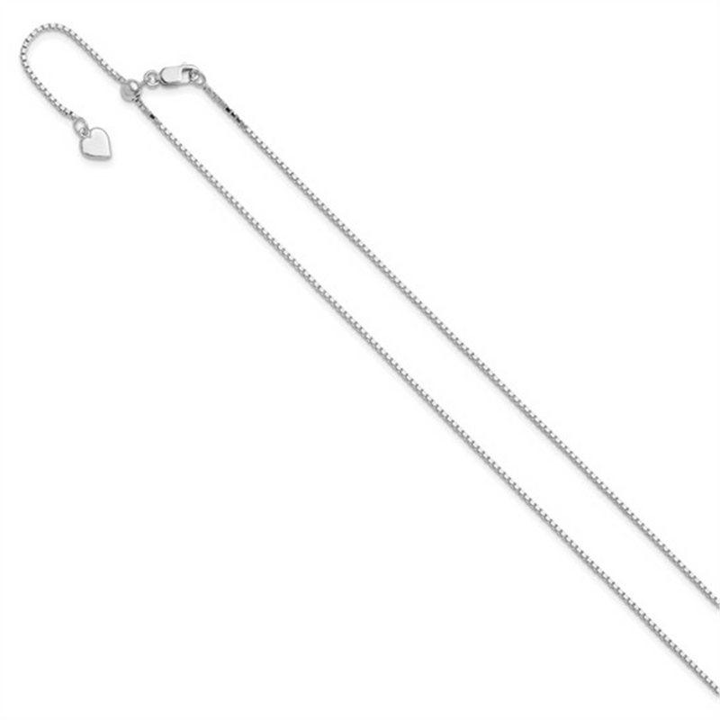 Classic & Funtional White Sterling Silver 1.1mm Ajustable Box Chain, 22 Inch