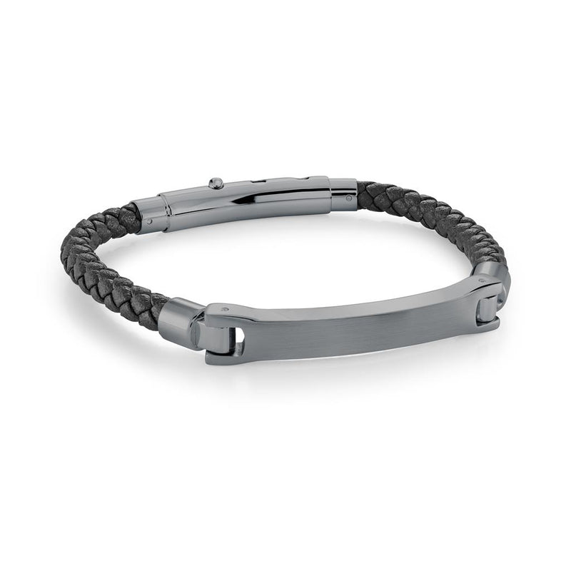 Bold & Stylish Alternative Metal Bracelets Black Stainless Steel & Italian Leather Bracelet, Adjustable