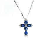 Vibrant 18K Gold White 1.47 Carats Sapphire & 0.15 Carats Diamond 19x14mm Cross Color Stone Pendant