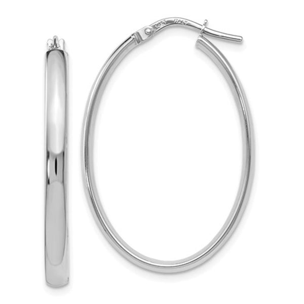 Elegant Precious Metal Earrings 14K Gold White Medium 23x34mm Oval Hoop Earrings