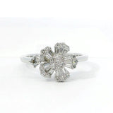 Elegant & Trendy 18K Gold White 0.27 Carats Baguette Diamond & 0.29 Carats Round Diamond Floral Fashion Ring