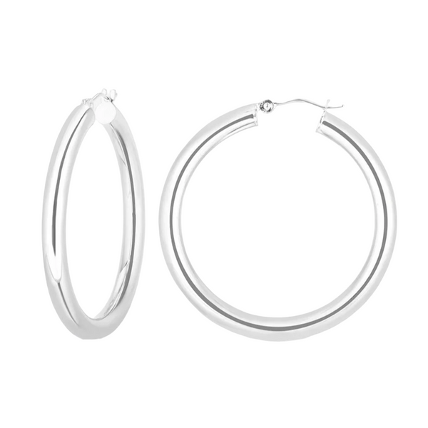 4K White Gold Hoop Earrings, 25x3mm, Dent Resistant