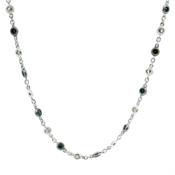 Elegant Diamond Necklaces 18K Gold White 1.31 Carats Black Diamond & 1.13 Carats White Diamond Station Necklace - 18 Inch