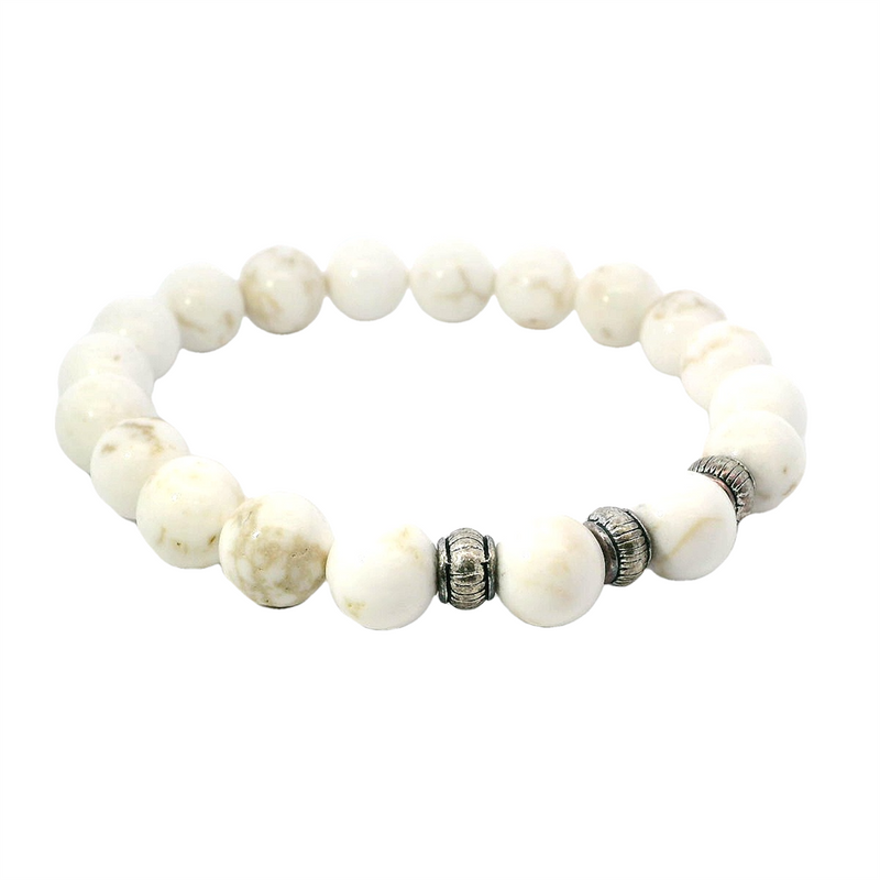 Bold & Eye Catching Sterling Silver Howlite Bead Bracelet, Length 8 Inch