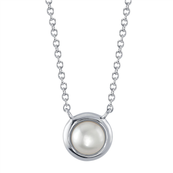 Elegant Pearl Necklaces & Pendants 14K Gold White Bezel Set 4.8-5.0MM Pearl Necklce -Adjustable 18 Inch