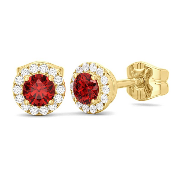 Yellow 10 Karat Gold 0.25 Carats Ruby & 0.10 Carats Diamond Halo Earrings