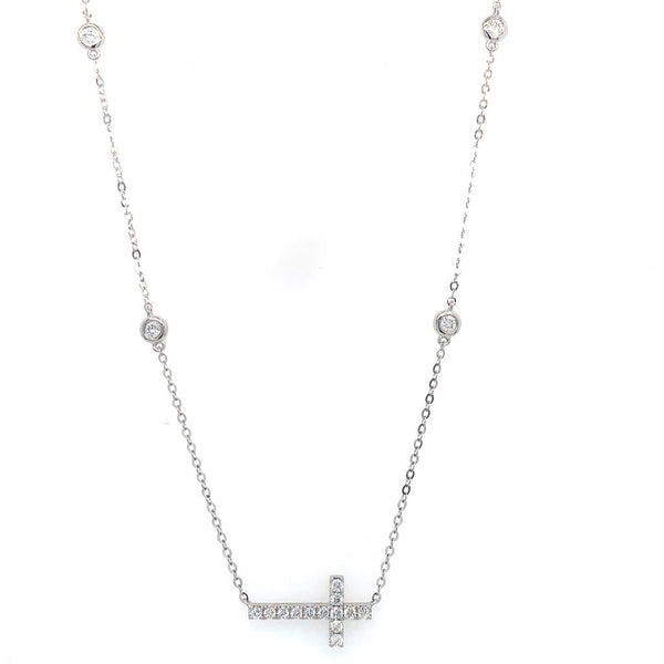 Elegant Diamond Necklaces 18K Gold White 0.33 Carats Diamond Medium Sideways Cross Necklace - 17 Inch