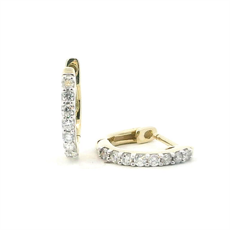 Classic & Contemporary 10K Gold Yellow 1/4 Carats Diamond Small 12.9mm Hoop Earrings