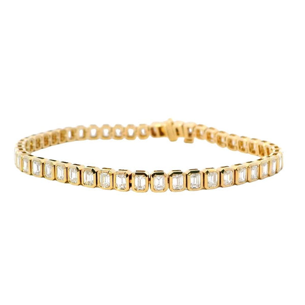 Sophisticated & Timeless Diamond Bracelets 14K Gold Yellow Emerald Cut Lab Grown Diamond Tennis Bracelet - 4.12 CTW, Size 7 Inch