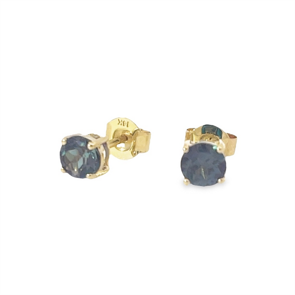 Yellow 14 Karat Gold Created Alexandrites Stud Earrings