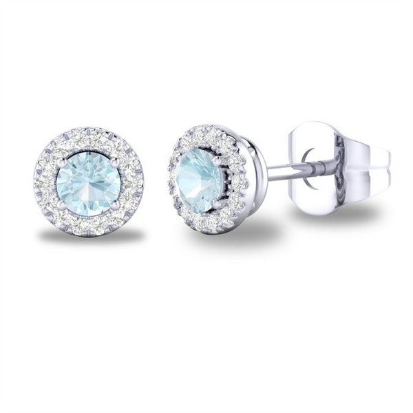 White 10 Karat Gold 0.20 Carats Aquamarine & 0.10 Carats Diamond Halo Earrings