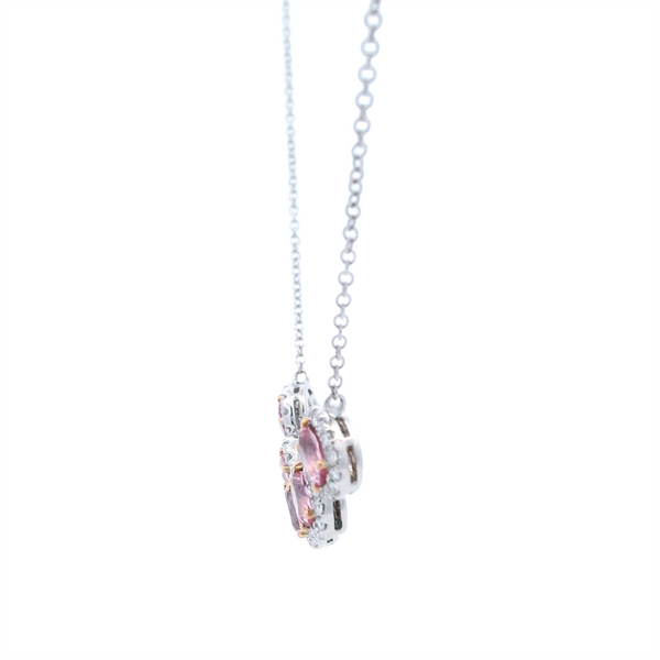 Vibrant Colored Stone Necklaces 18K Gold White 1.68 Carats Morganite & 0.53 Carats Diamond Halo Necklace, 18 Inch