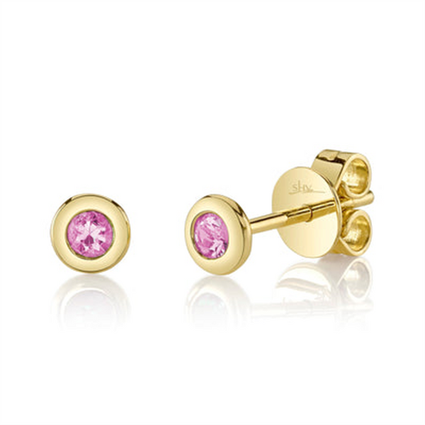 Vibrant Color Stone 14K Gold Yellow 0.14 Carats Pink Sapphire Stud Earrings