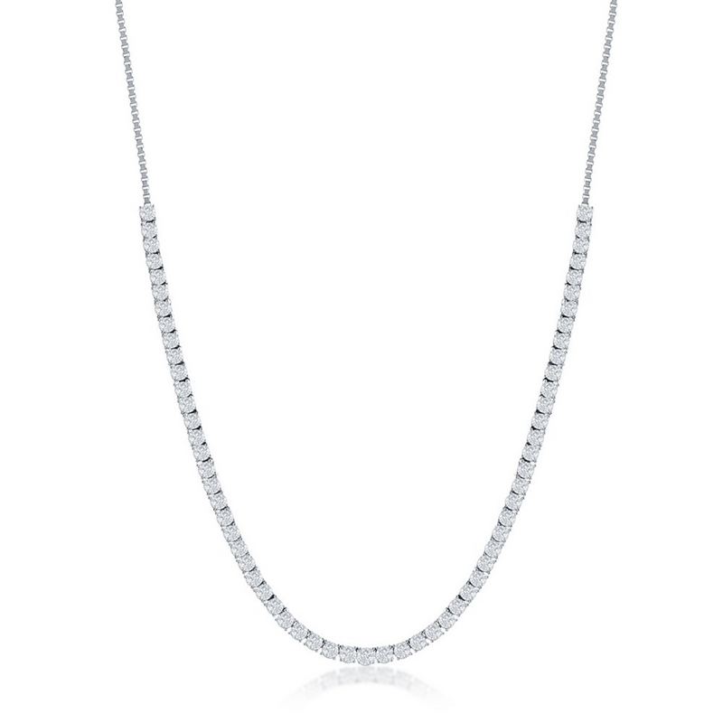 Sterling Silver Cubic Zirconium Tennis Necklace, 19 Inch