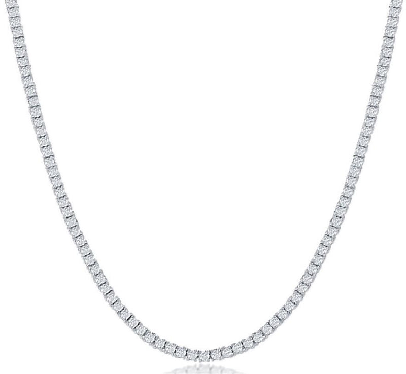 Classic Tennis Necklaces Sterling Silver White 2mm Cubic Zirconium Tennis Necklace, 18 Inch