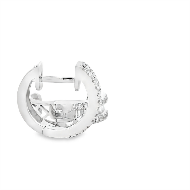 18K White Gold Huggie Earrings with Baguette & Round Diamonds, 0.57ct Total