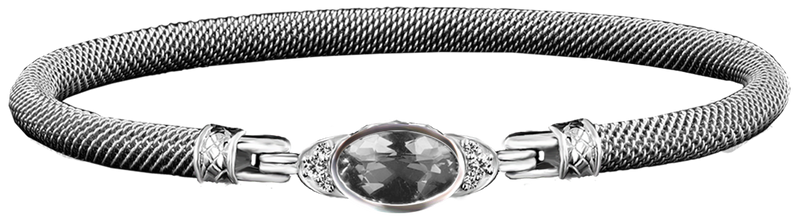 White Sterling Silver White Topaz &  0.1 Carats Diamond Bangle Bracelet