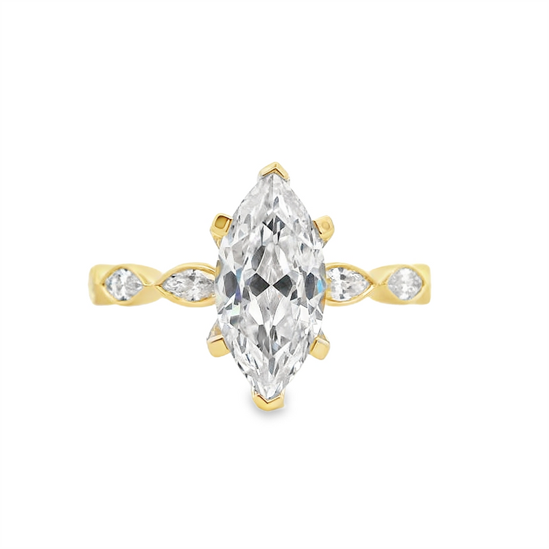 MPJ Exclusive 14K Yellow Gold Marquise Diamond Accented 2.0 Carats Marquise Cut Engagement Ring - 0.36 CTW Diamond