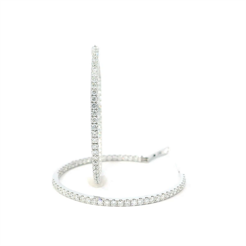 18K White Gold 38mm Inside-Out Diamond Hoop Earrings with 1.96ct Round Diamonds