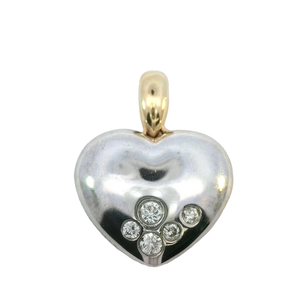 Two-Toned 14 Karat Gold 0.15 Carats Diamond Heart Pendant