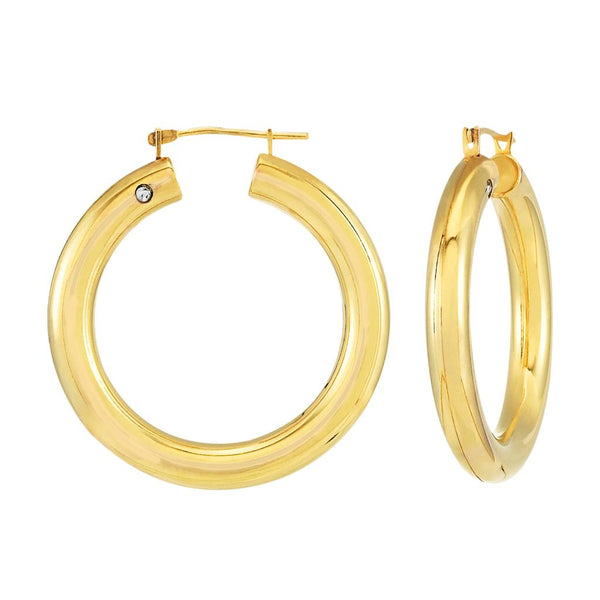 14K Yellow Gold Medium Tube Hoop Earrings, 29x4mm