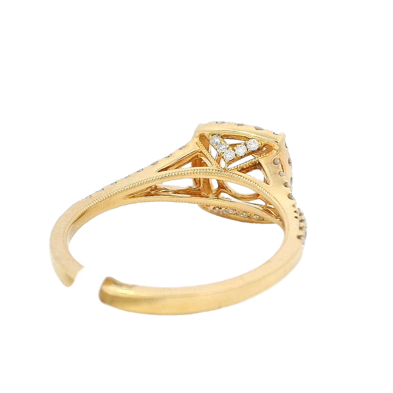 18K Yellow Gold Square Halo Engagement Ring Setting, 0.64ct F/G VS2