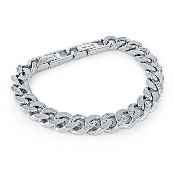 Elegant & Eye Catching Stainless Steel Cubic Zirconium & High Polish Curb Bracelet, Length 8 Inch