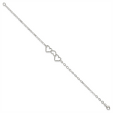 Sterling Silver Fashion Jewelry White Sterling Silver Link Heart Anklet, 9 Inch