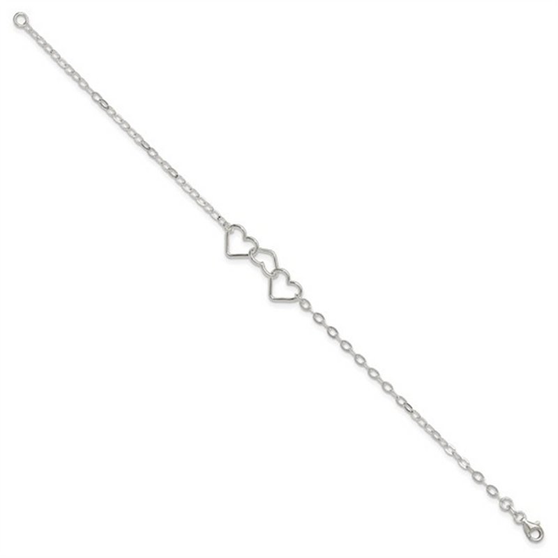 Sterling Silver Fashion Jewelry White Sterling Silver Link Heart Anklet, 9 Inch