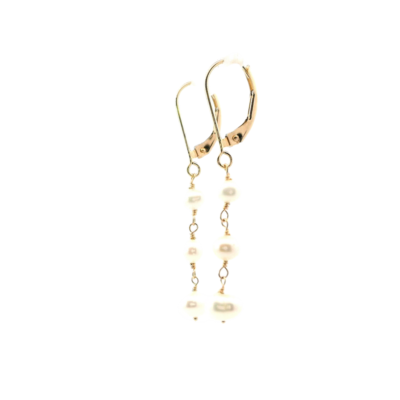 Timeless & Sophisticated Design Yellow 14K Gold Cultured Pearl Dangle Earrings