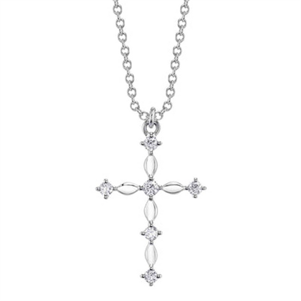 Elegant Diamond Necklaces & Pendants 14K Gold White 0.12 Carats Medium Diamond Cross Pendant Necklace - 18 Inch