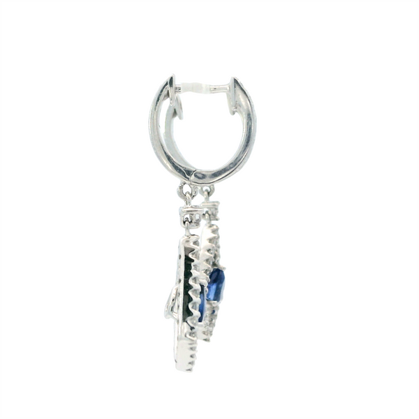 18K White Gold Dangle Hoop Earrings with Fluttering Pear Sapphires & 0.54ct Diamond Accents