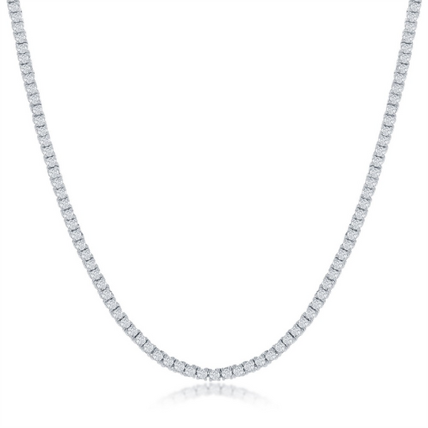 Sterling Silver Cubic Zirconium 2mm Tennis Necklace, 16 Inch