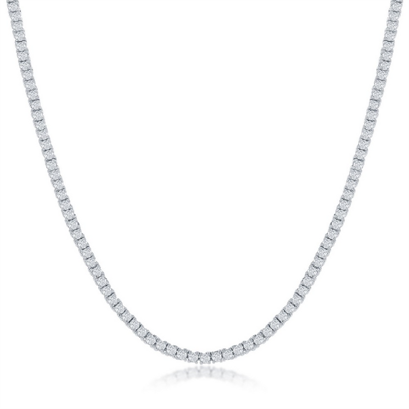 Sterling Silver Cubic Zirconium 2mm Tennis Necklace, 16 Inch