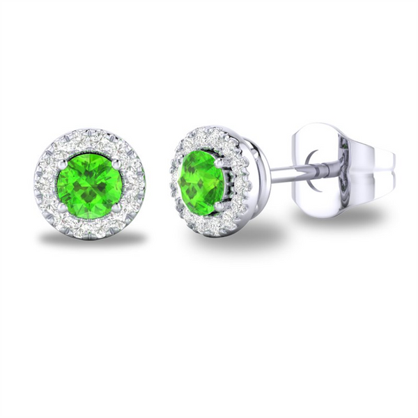 White 10 Karat Gold 0.25 Carats Peridot & 0.10 Carats Diamond Halo Earrings