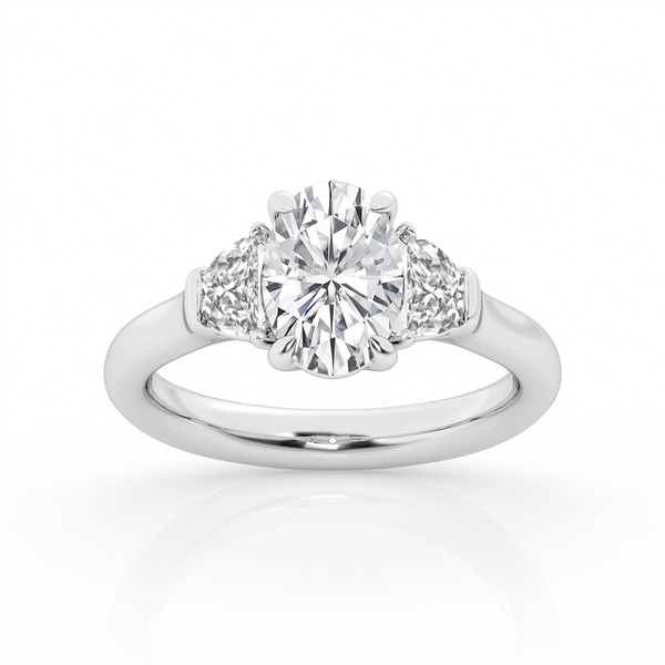 14K Gold White Accented Lab Grown Oval Diamond Engagement Ring, Half Moon & Round Lab Grown Accent Diamonds - Lab-Grown 3.85 CTW Diamond