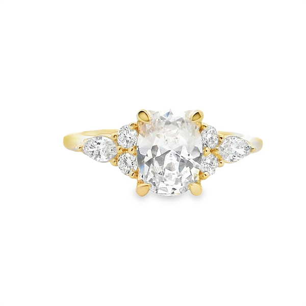 MPJ Exclusive 14K Gold Yellow Marquise & Round Diamond Accented Oval 1.50 Carats Engagement Ring - 0.40 CTW Diamond