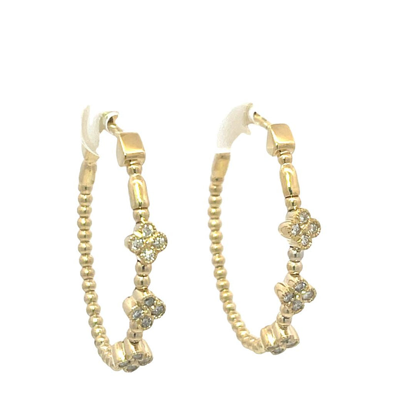 Yellow 14 Karat Gold 0.27 Carats Diamond Medium Flex Beaded Hoop Earrings