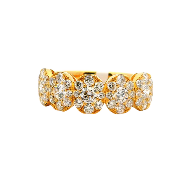 18K Yellow Gold Diamond Band with Oval Halos, 1.33ct