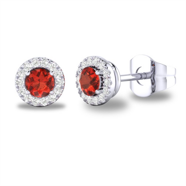 White 10 Karat Gold 0.30 Carats Garnet & 0.10 Carats Diamond Halo Earrings