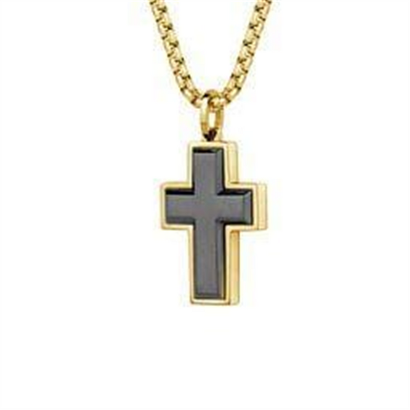 Yellow Stainless Steel Cross Pendant Necklace