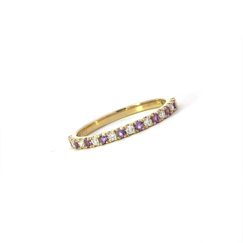 Murphy Pitard Exclusive Yellow 14 Karat Gold 0.12 Carats Amethyst & 0.13 Carats Diamond Stackable Band