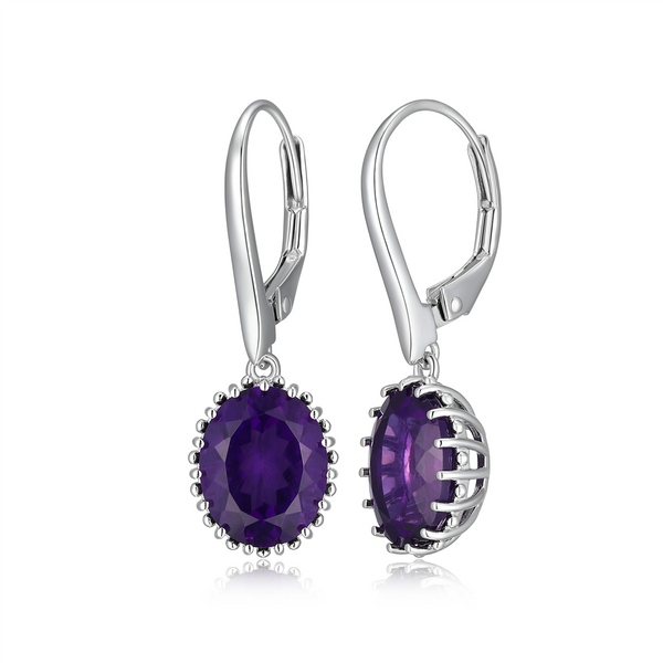 Vibrant Color Stone Sterling Silver Amethyst Dangle Earrings