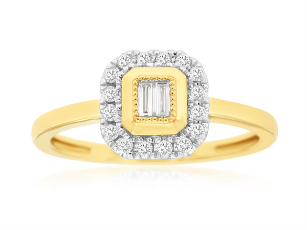 14K Gold Two-Toned Halo Baguette Diamonds Engagement Ring - 0.2 CTW Diamond