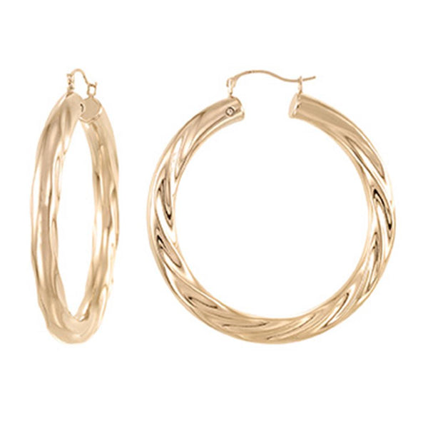 14K Yellow Gold Large Twist Hoop Earrings, 44x5mm, Dent Resistant