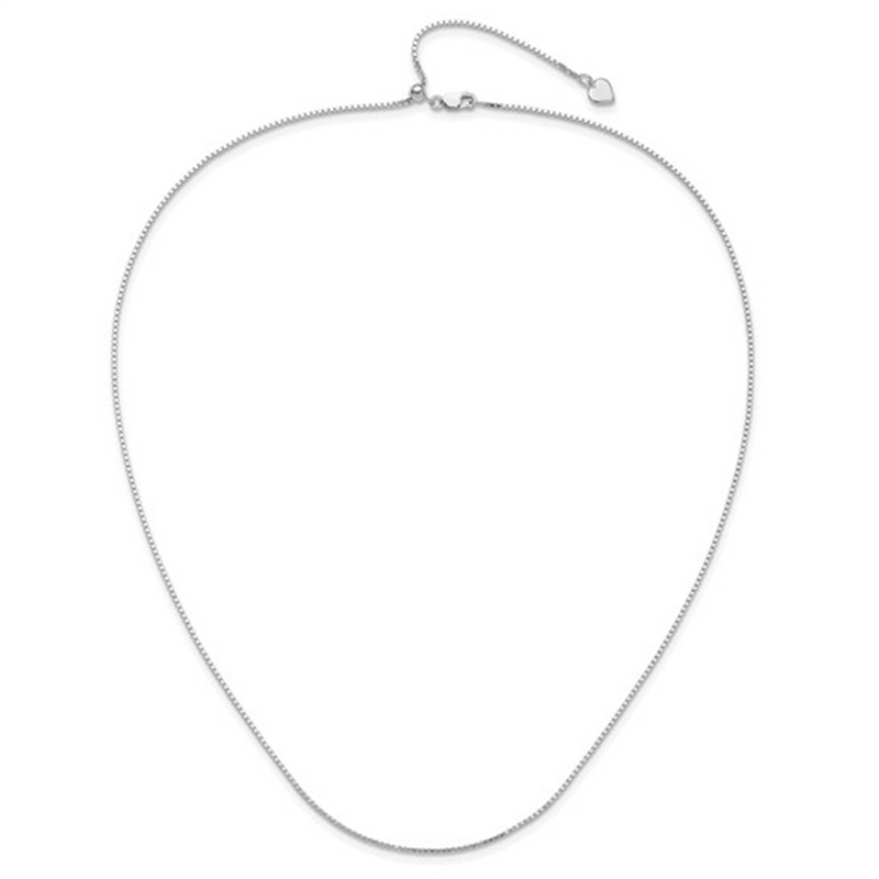 Classic & Funtional White Sterling Silver 1.1mm Ajustable Box Chain, 22 Inch